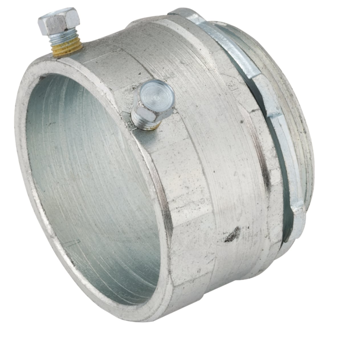 3008 Non-Insulated Set Screw Conduit Connector, 2 in Trade, 2-2/32 in Cable Openings, For Use With Rigid/IMC Conduit, Steel, Electro-Plated Zinc