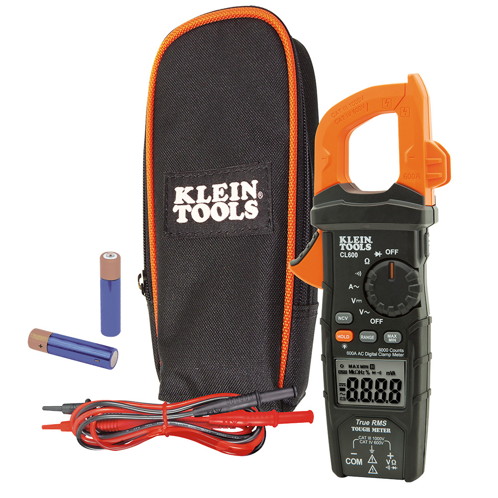 CL600 AC Auto-Ranging Digital Clamp Meter, 600 A at 1000 V AC/DC, 60 mOhm, 1-3/8 in Jaw, LCD Display