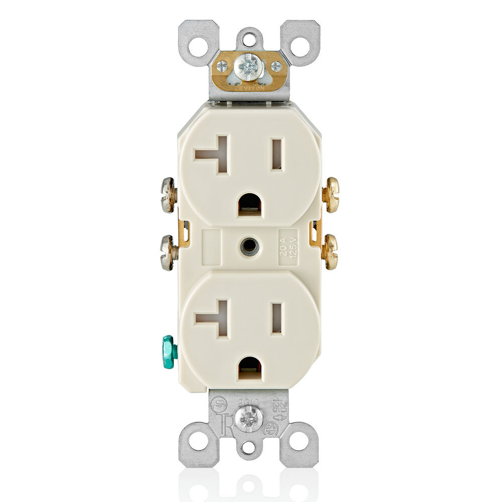 T5820-T Duplex Self-Grounding Tamper and Weather Resistant Straight Blade Receptacle, 125 V AC, 20 A, 2 Poles, 3 Wires, Light Almond