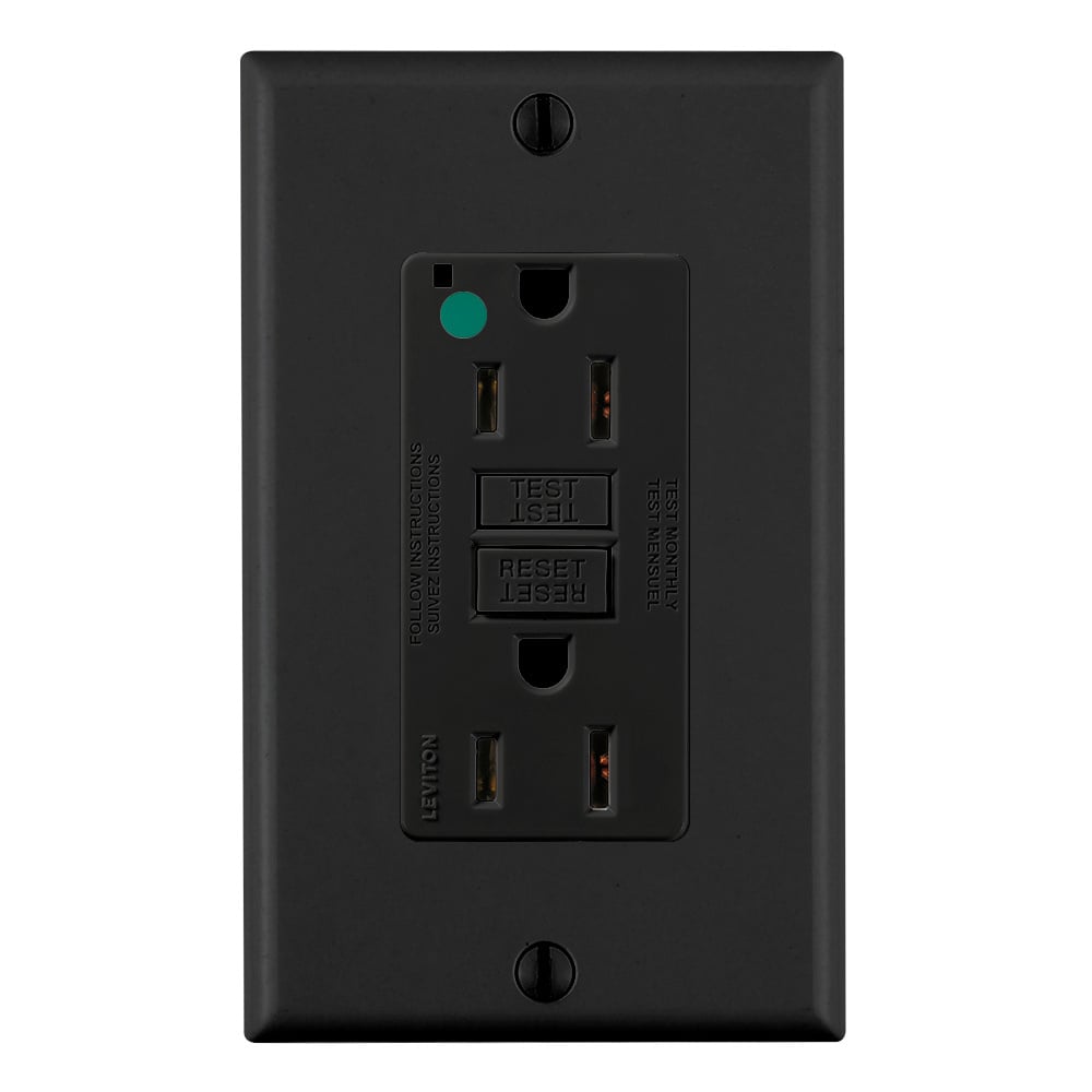 GFNT1-HGE SmartlockPro Slim Feed Through Non-Tamper Resistant Self-Test GFCI Receptacle, 125 V AC, 15 A, 2 Poles, 3 Wires, Black