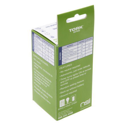SS703Z Tork 3 -Way Sunrise/Sunset On/Off Time Switch, 1 min to 7 days Setting, 120 V AC, 0.5 hp, SPST Contact, 1 Pole