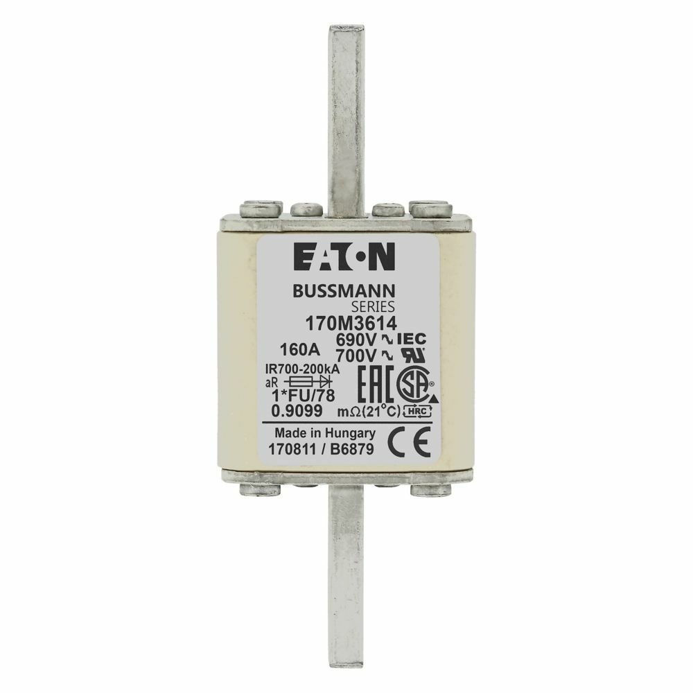 170M3614 Semi-Conductor High Speed Fuse, 160 A, 690 V, 200 kA Interrupt, Class: aR, Square Body