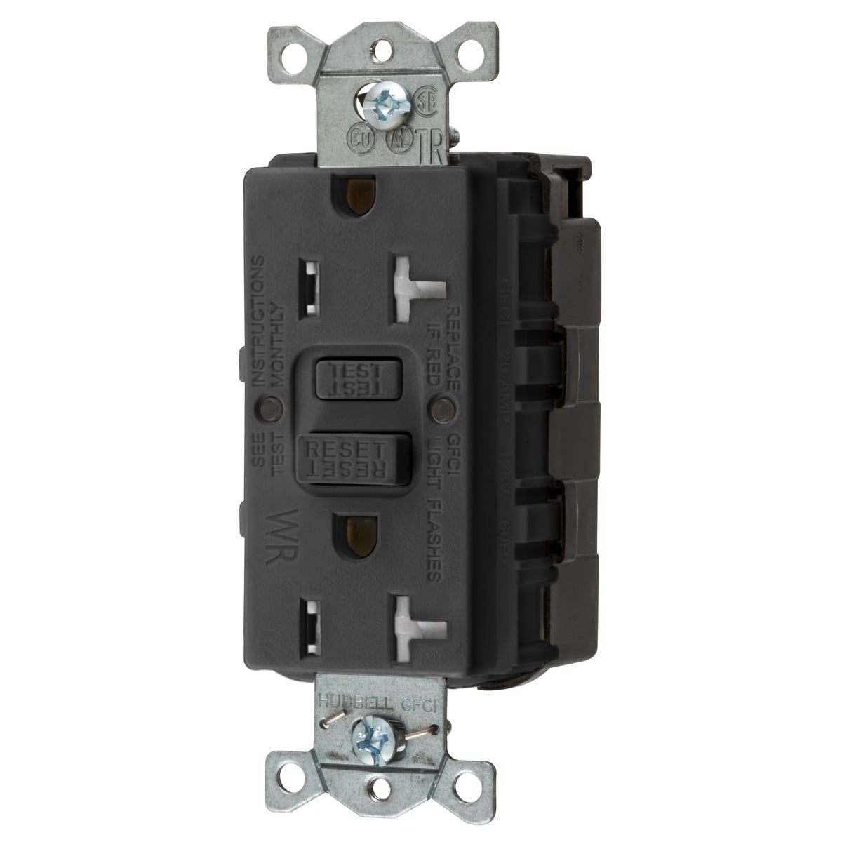 GFTWRST20SNAPBK 1-Phase Decorator Duplex Heavy Duty Standard Self-Test Tamper/Weather Resistant Screw Mount GFCI Receptacle, 125 VAC, 20 A, 2 Poles, 3 Wires, Black