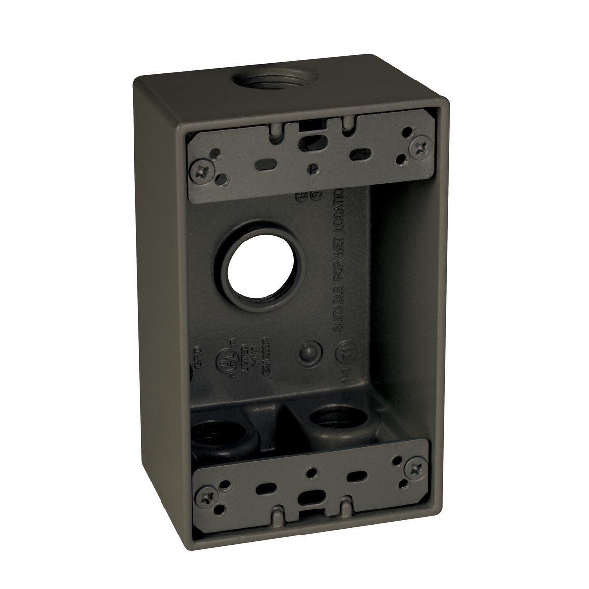 SB450Z Weatherproof Outlet Box, Die Cast Metal, 18.3 cu-in Capacity, 1 Gangs, 4 Outlets, 4-1/2 in L x 2-3/4 in W x 2 in D