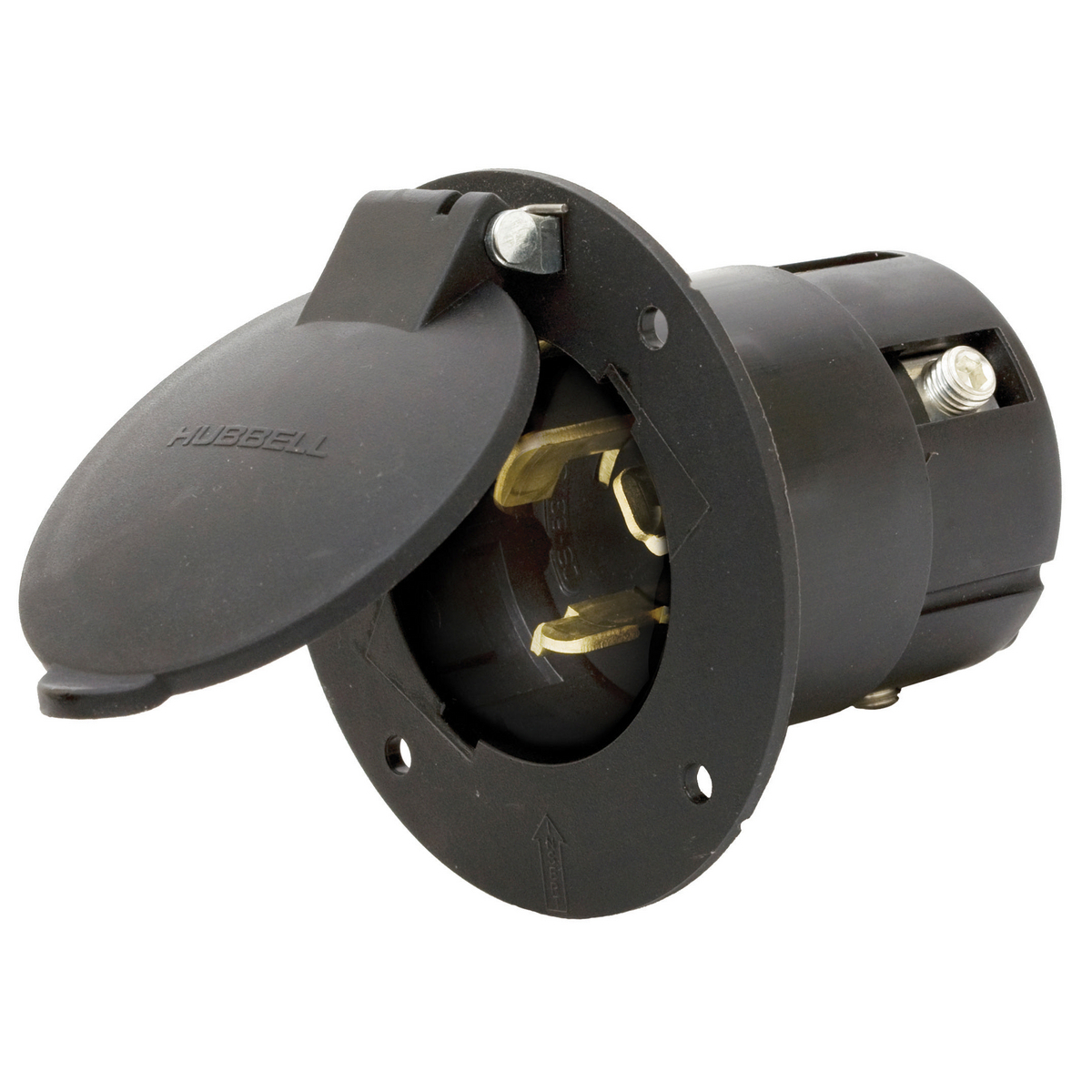 CS8375LC 3-Phase Extra Heavy Duty Grounding Standard Screw Mount Flanged Inlet, 250 V AC, 50 A, 3 Poles, 4 Wires, Black
