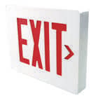SE Series die-cast aluminium housing exit sign, Mounting Type: Wall, ceiling, end mount, Face style: single, Wording On Sign: EXIT, Letter Color: red, Housing Finish: white, Operation: AC only, Voltage Rating: 120/277 VAC.