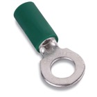 Vinyl-Insulated Heavy-Duty Ring Terminal, Length 1.13 Inches, Width .39 Inches, Maximum Insulation .210, Bolt Hole #10, Wire Range #16-#14 Heavy Duty AWG, Color Green, Copper, Tin Plated