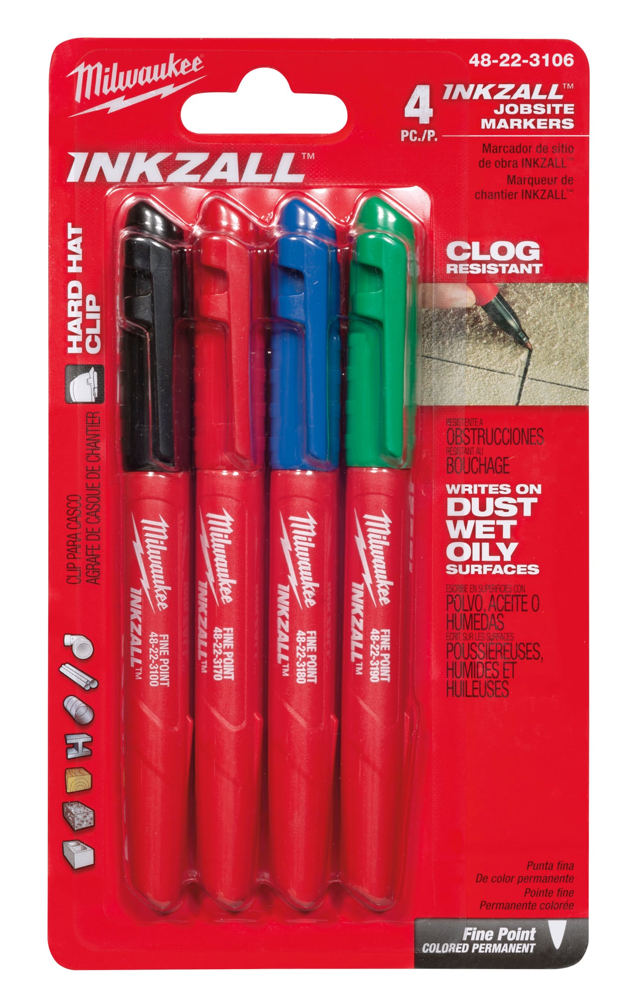 48-22-3106 Permanent Industrial Marker, Fine Tip, Acrylic, Black/Blue/Green/Red