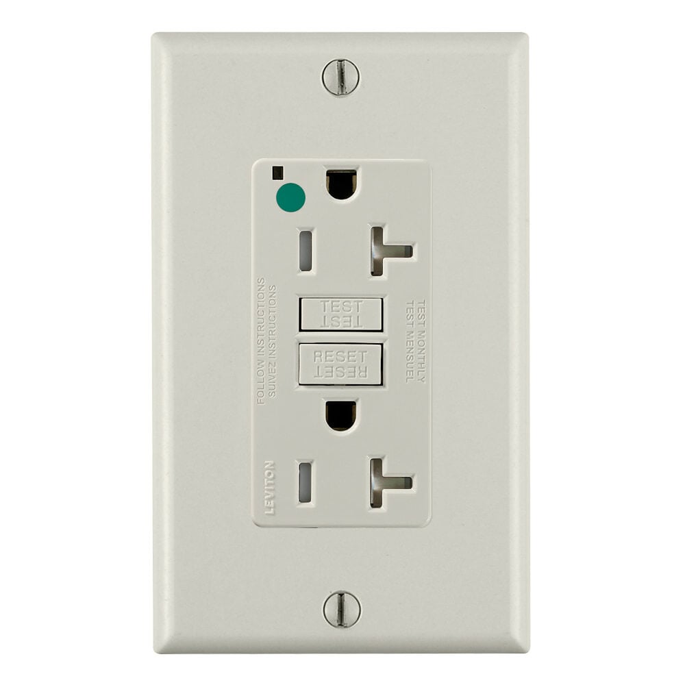 GFTR2-HGT SmartlockPro Slim Feed Through Self-Test Tamper Resistant GFCI Receptacle, 125 V AC, 20 A, 2 Poles, 3 Wires, Light Almond