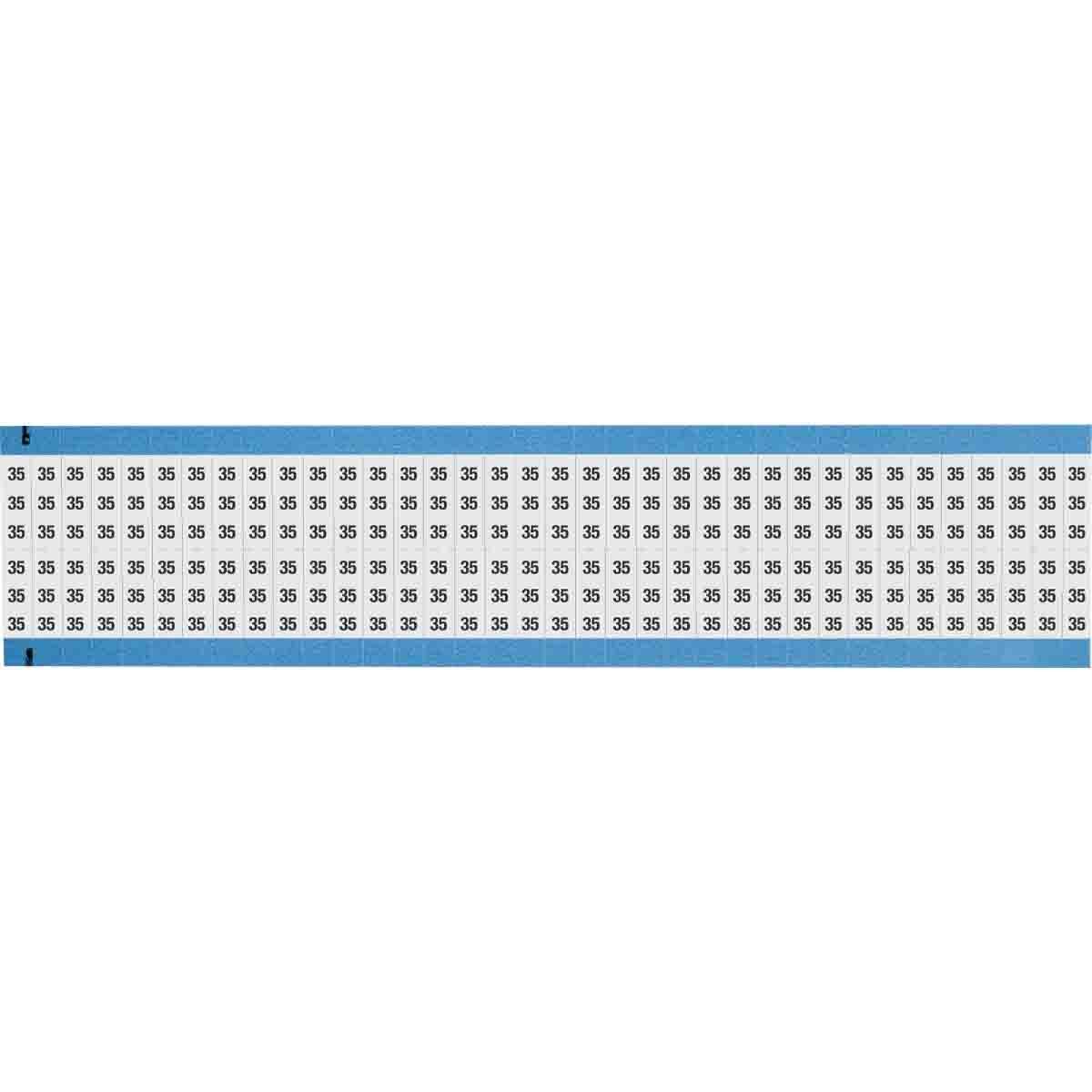 WM-35-SC-PK WM Series Die-Cut Pre-Printed Solid Number Wire Marker Card, 3/4 in L x 1/4 in W, Black on White, B-500 Repositionable Vinyl Coated Fabric, 72 Markers per Card