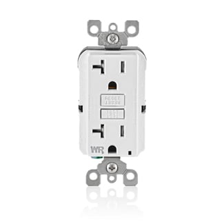 GFWT2-FW Feed Through Self-Test Slim Tamper and Weather Resistant GFCI Receptacle With White Test, Reset Button, 120 V AC, 20 A, 2 Poles, 3 Wires, White