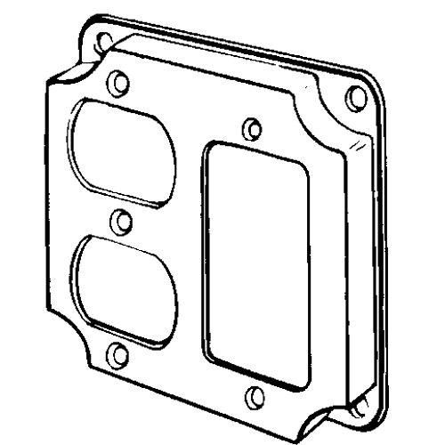 8373N Raised Square Box Cover, 4 in L x 4 in W x 1/2 in D, Duplex Receptacle/GFCI Device Cover, Steel