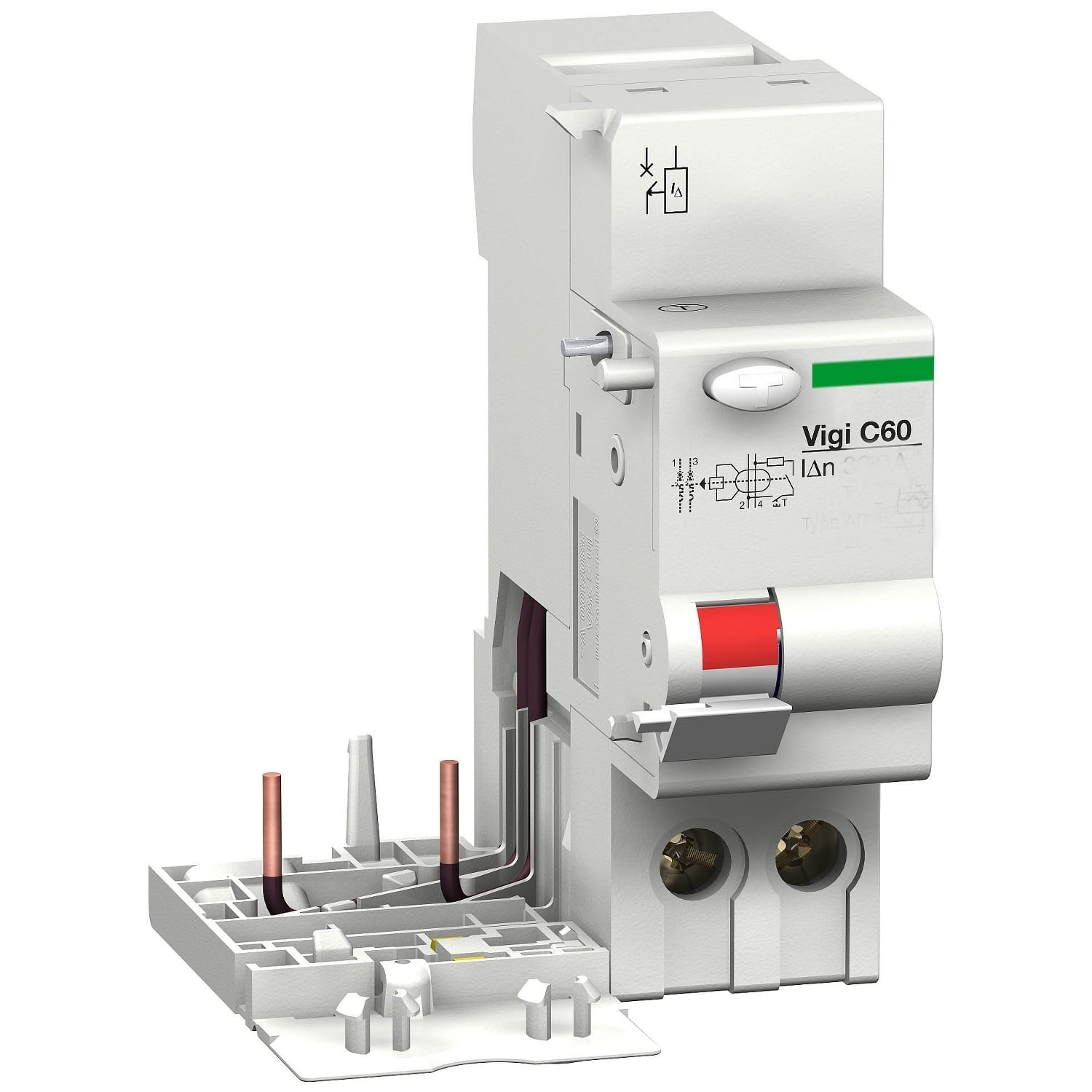 M9V11263 Type AC Add-On Block Earth Leakage Residual Current Circuit Breaker, 230/240 V AC, 63 A, For Use With Multi 9 C60H and Vigi C60 Circuit Breaker