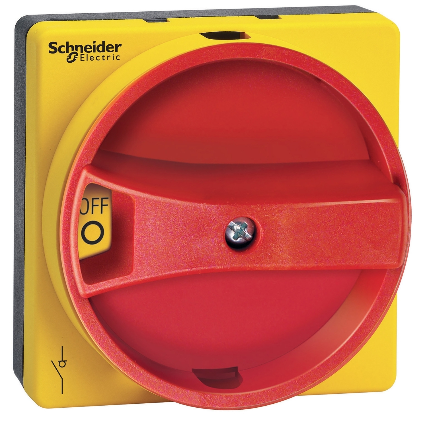 VLSH1S5R TeSys Recessed Rotary Screw Fixing Disconnect Switch Operating Handle With Front Plate, 46 mm L x 65 mm W x 65 mm H, Red/Yellow