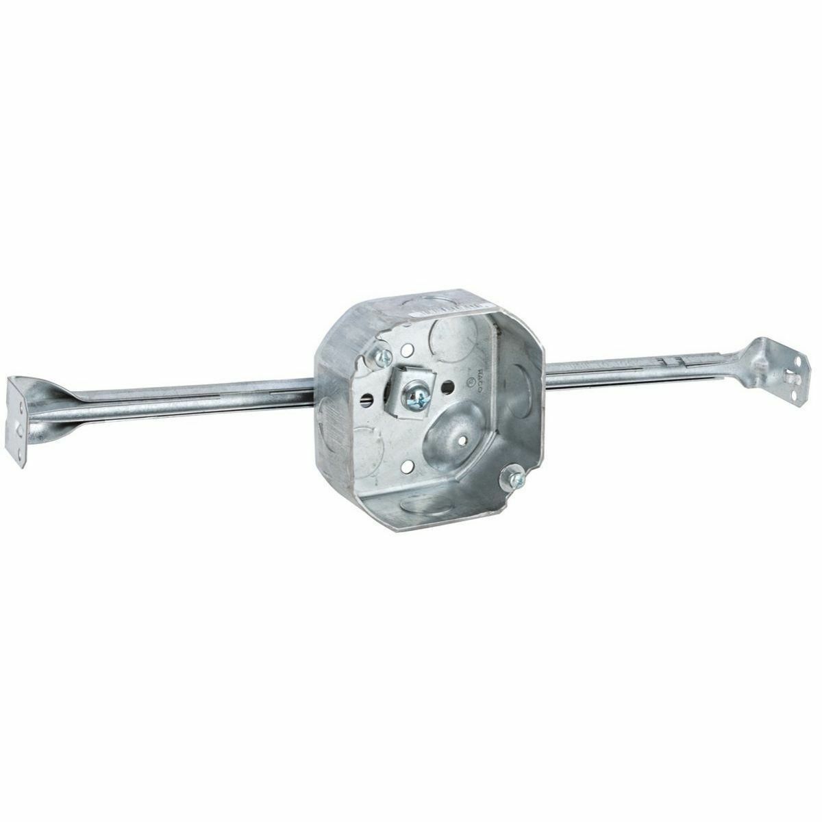 324 Octagon Box and Brace, Steel, 15.5 cu-in, 8 Knockouts