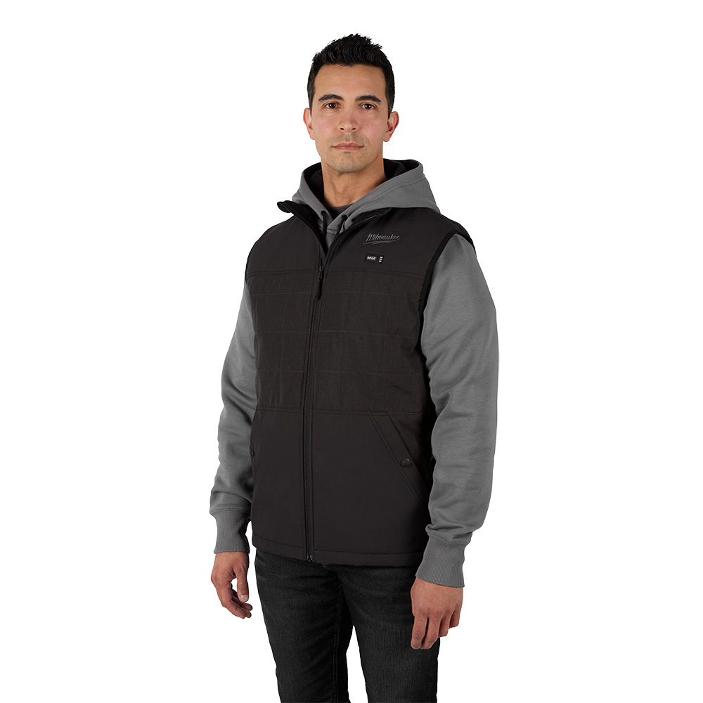 305B-21XL M12 Heated Vest, XL, Black, Polyester, Zip-Up Closure