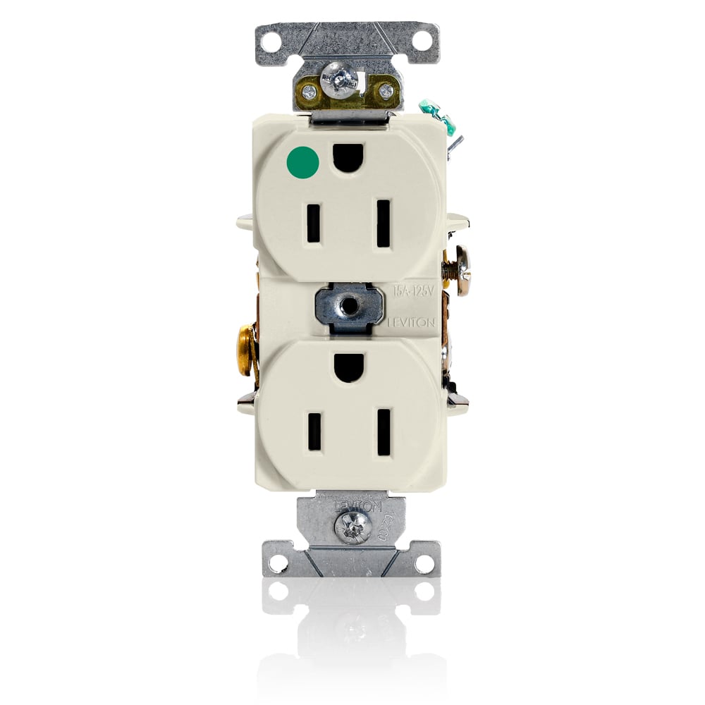 8200-HT Heavy Duty Straight Blade Duplex Receptacle, 125 V AC, 15 A, 2 Poles, 3 Wires, Light Almond