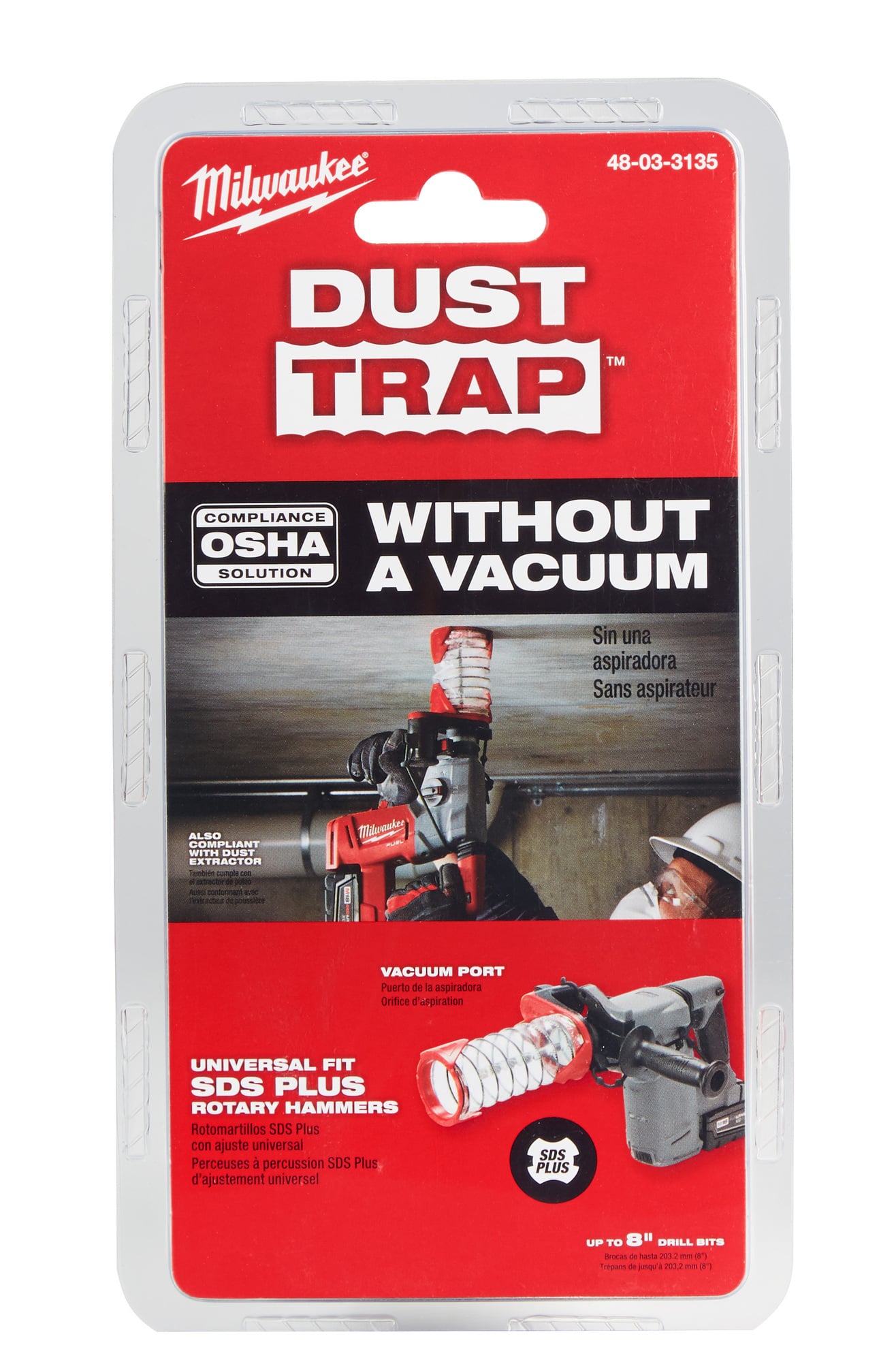 48-03-3135 Dust Trap Standard Drilling Shroud, For Use With SDS Max Rotary Hammer and SDS Max Drill Bit, 8 in Capacity, 2 in W Blade, 1-1/8 x 8 in Shank