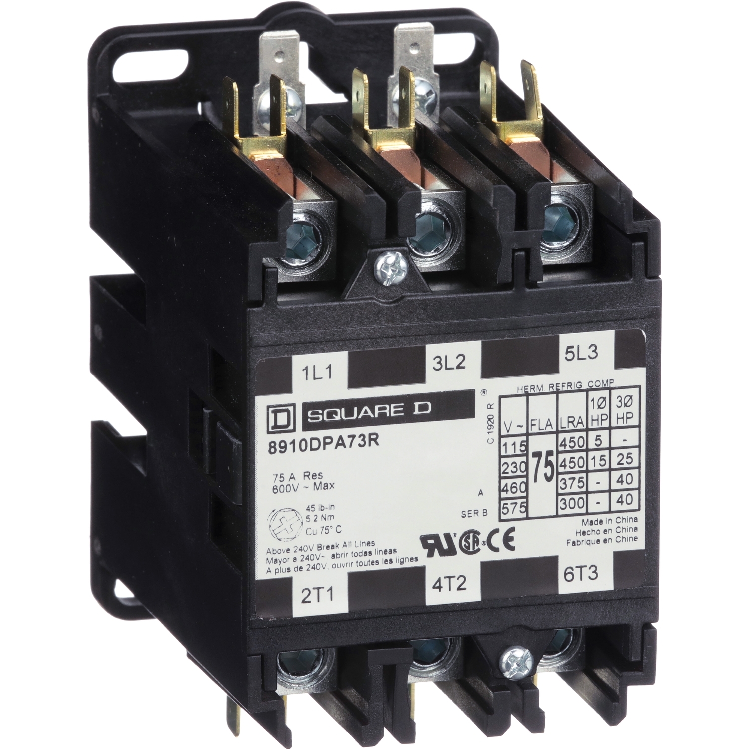8910DPA73RV14 Open Contactor, 3 Poles