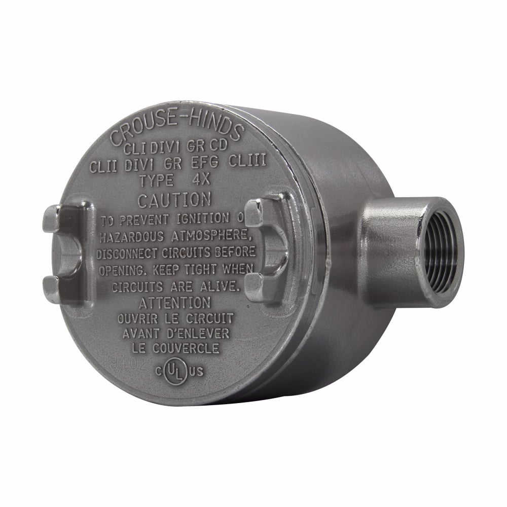 GUAC26SS Condulet Shape C Conduit Outlet Box With Cover, 3/4 in, 3-1/8 in Cover Opening, 13.5 cu-in
