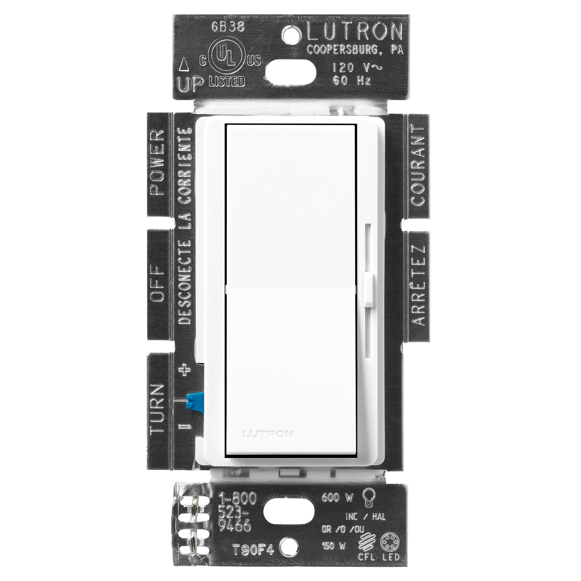 DVSCCL-153P-BW Diva LED+ Dimmer Switch, No Neutral Required, 150W LED, 1 Pole/3-Way, 120V, Brilliant White