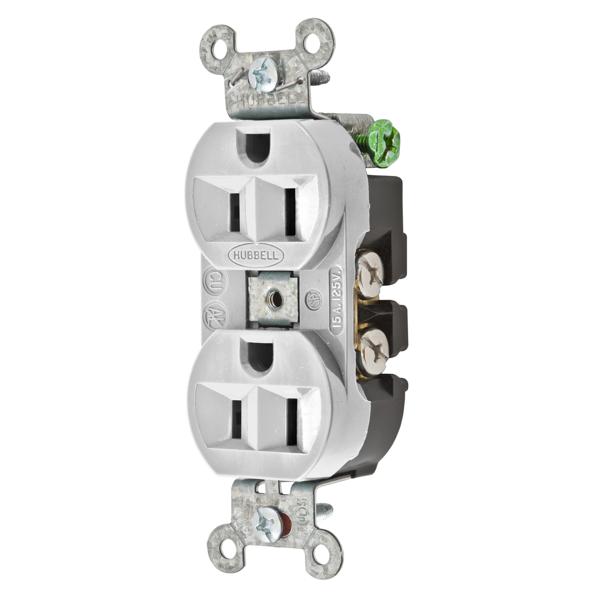 5262OW 1-Phase Duplex Heavy Duty Standard Screw Mount Straight Blade Receptacle, 125 VAC, 15 A, 2 Poles, 3 Wires, Office White