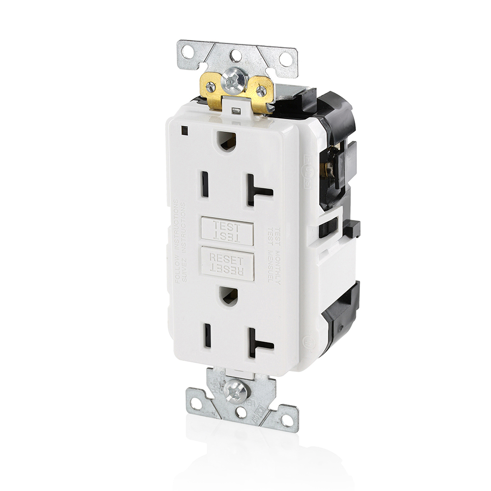 MGFN2-W SmartlockPro Slim Duplex Feed Through Self-Test GFCI Receptacle, 125 V AC, 20 A, 2 Poles, 3 Wires, White