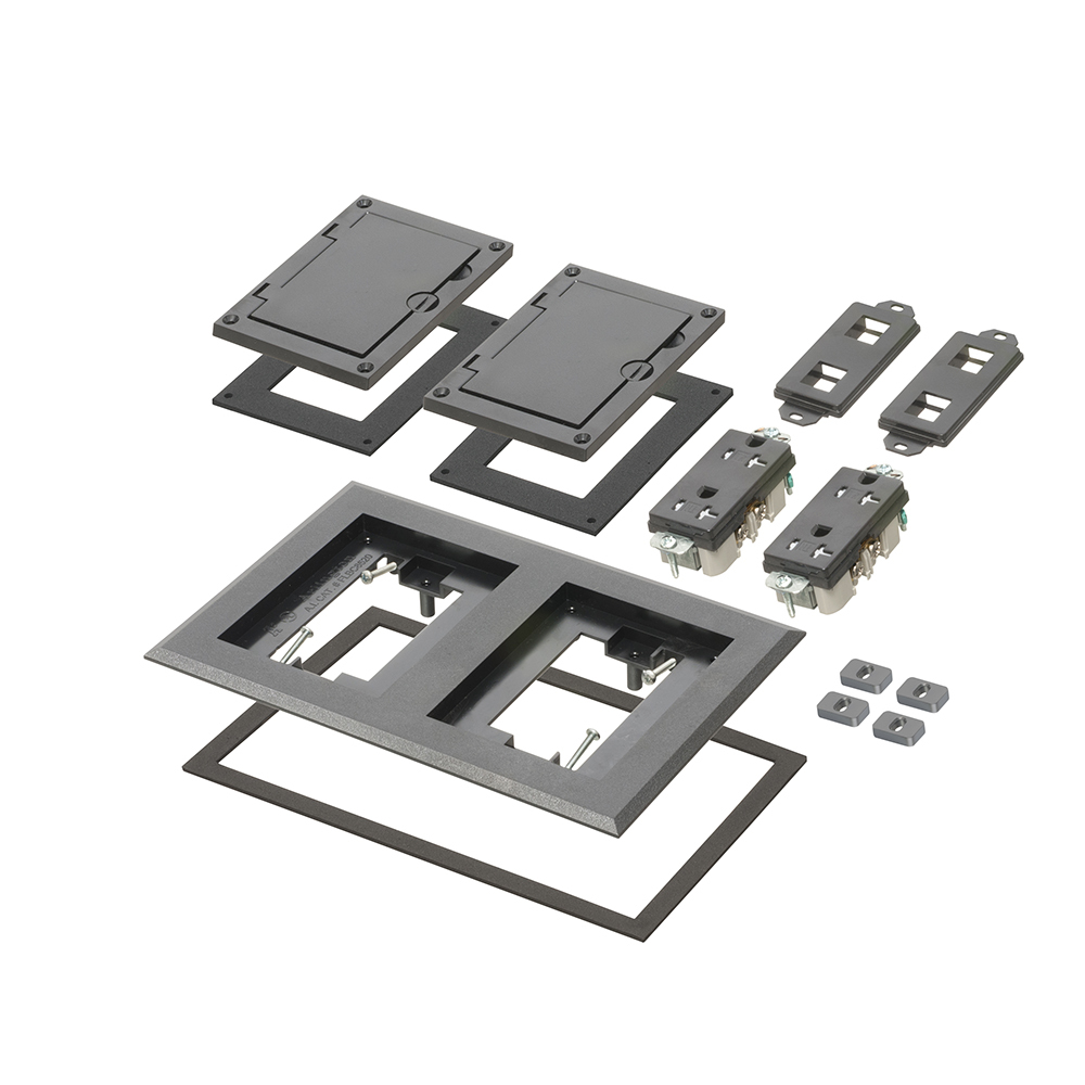 FLBC8520BL Modular Non-Metallic Floor Box Cover and Frame Kit, 6.094 in L x 9.288 in W, Flip Lid Cover, Plastic