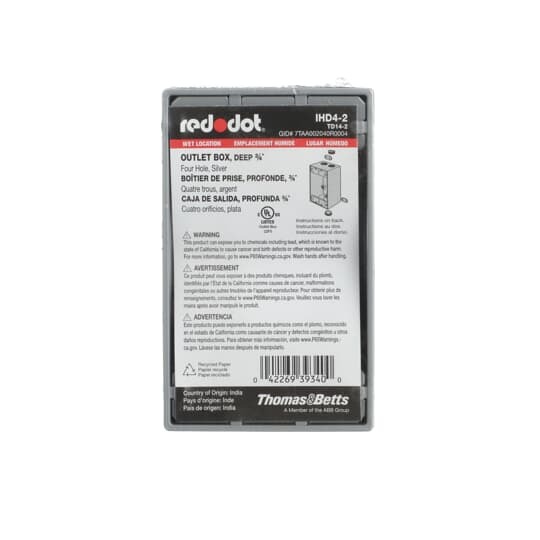 IHD4-2 Red Dot Deep Universal Weatherproof Box, Die Cast Aluminum, 24.8 cu-in Capacity, 1 Gangs, 4 Outlets, 4-9/16 in L x 2-13/16 in W x 2 in D