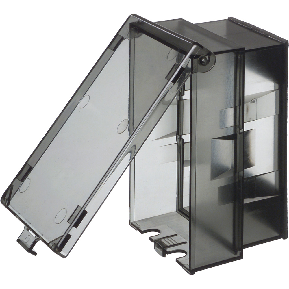 1 Gang Low Profile, IN and OUT cover for new and existing construction. Weatherproof in-use. Meets extra-duty code requirements when cord is plugged in. UV rated plastic. Vertical. Color - Clear