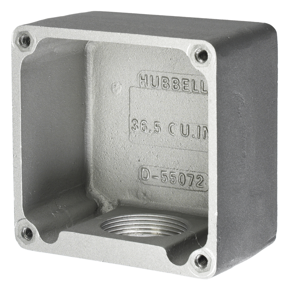 HBL26401 1-Outlet Back Box With 1-1/2 in Knockout, 4.59 in H x 2.72 in W x 4.59 in D, For Use With 60 A Hubbellock, Straight or Angled Adapter, Cast Aluminum