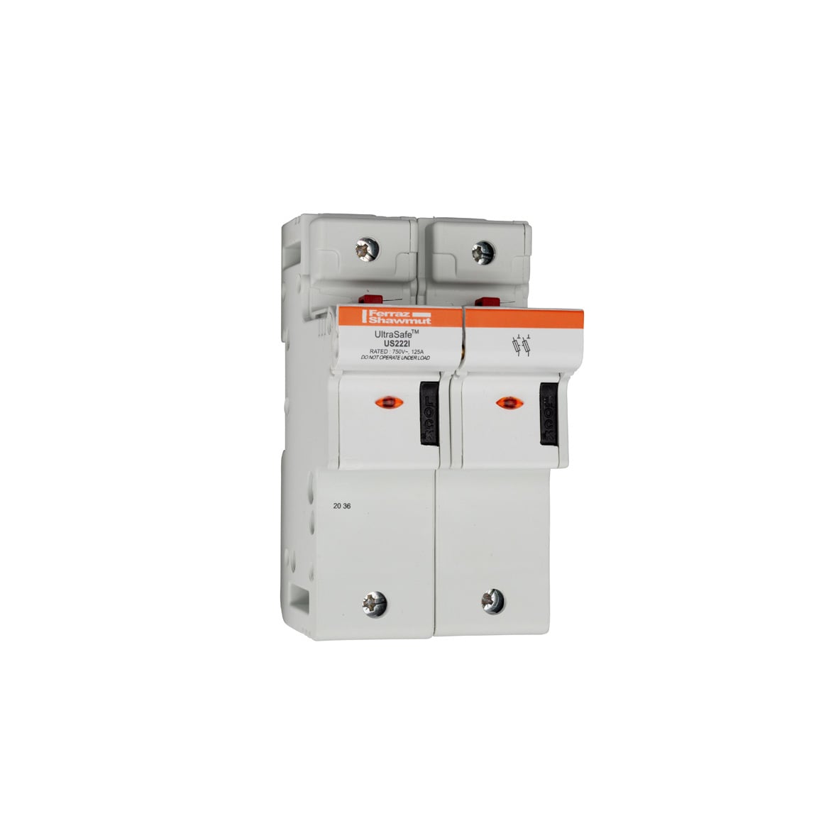 L331164 UltraSafe US22 Finger Safe Modular Fuse Holder, 750 V AC/DC, 125 A, 14 to 1/0 AWG Wire, 2 Poles