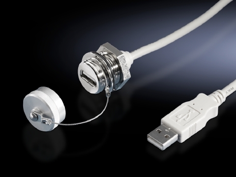 2482210 Interface Extension With Wall Connection, For Use With 1 to 6 mm THK Material, USB Jack Connector A USB Connector B, 1 to 6 mm Wall Thickness, Eloxal Layer Jacket, IP66/67 Degree of Protection, Brass
