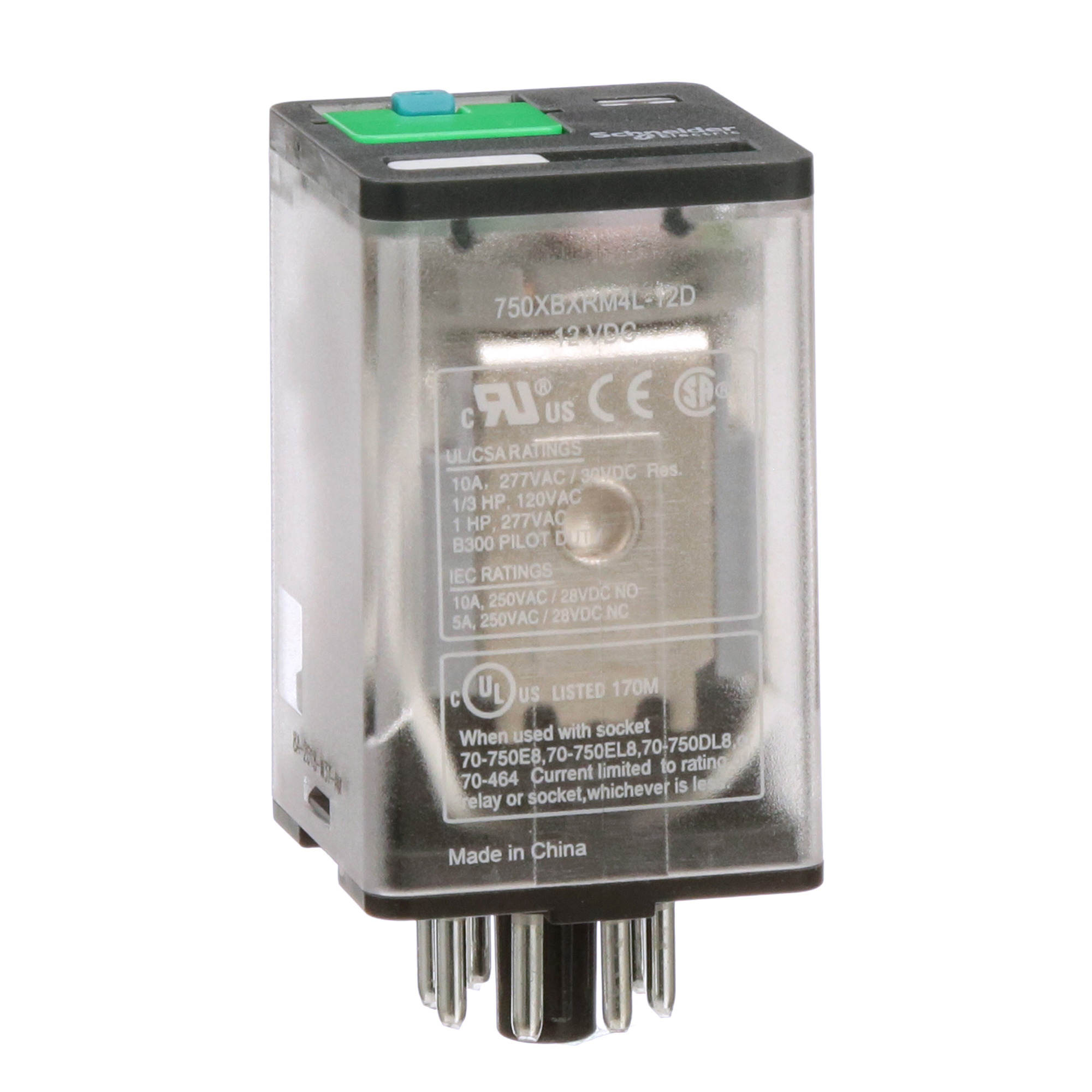 750XBXRM4L-12D 750 Series General Purpose Relay, 10 A, 8 pin, 2 Form C DPDT contact, 12 V DC v coil