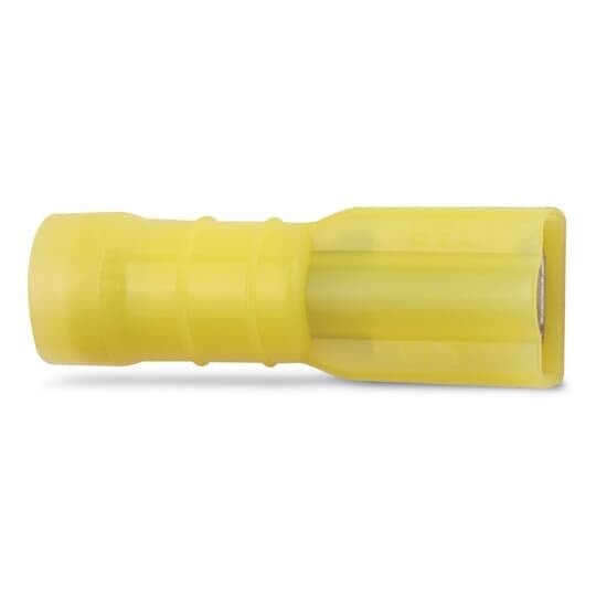 10RC-2577 Sta-Kon 250 Female Disconnect, 12 to 10 AWG Conductor, 0.25 in W x 0.032 in THK Tab, Brazed Seam Barrel, Brass, Yellow, Insulated