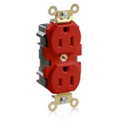 M5262-R Duplex Extra Heavy Duty Wide Body Straight Blade Receptacle, 125 V AC, 15 A, 2 Poles, 3 Wires, Red