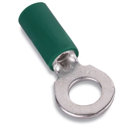 14RBC-12 Sta-Kon RB Series Heavy Duty Insulated Ring Terminal, 16 to 14 AWG Conductor, 1.57 in L, Brazed/Overlapped Seam Barrel, Copper, Green