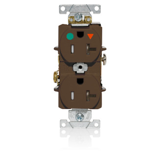 T8300-IGB T8300-IG Duplex Flat Face Heavy Duty Isolated Self-Grounding Standard Tamper-Resistant Straight Blade Receptacle, 125 V AC, 20 A, 2 Poles, 3 Wires, Brown