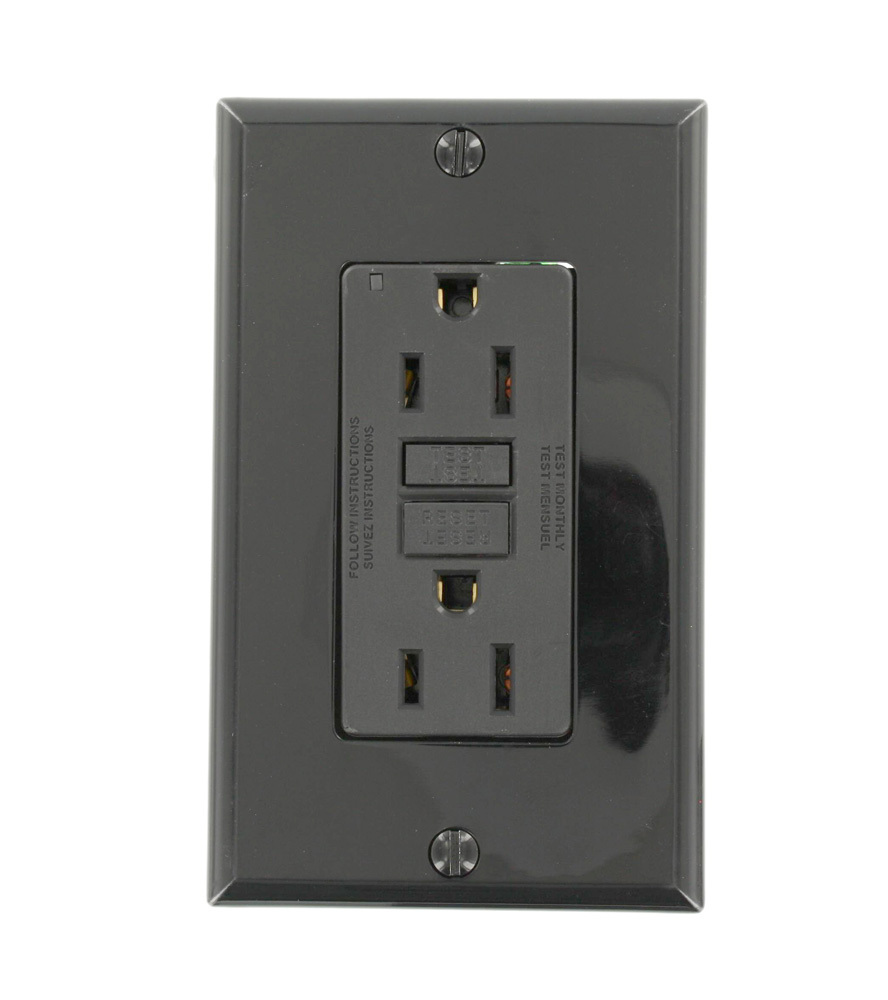 N7599-E Slim Duplex Lighted Tamper-Resistant 2 Pole GFCI Receptacle, 125 VAC, 15 A, 2 Poles, 3 Wires, Black