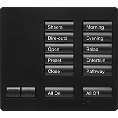RR-T10RL-MN RadioRA 2 Tabletop Designer Keypad for RA3 Systems, 10-Button with Raise/Lower, All On and All Off, Midnight