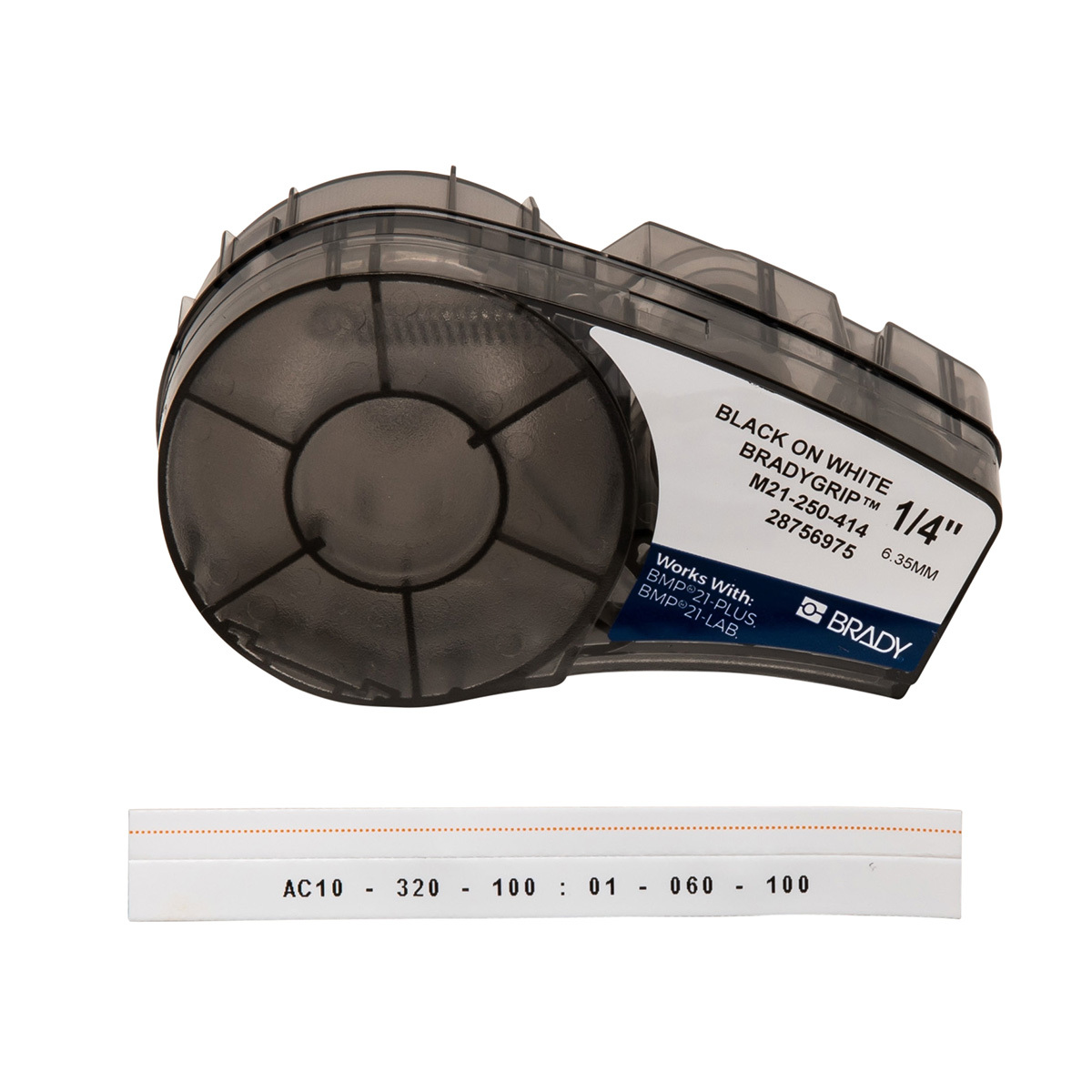 M21-250-414 BMP21-PLUS Series Thermal Transfer Print-On Hook Label, 10 ft L, Blank Legend, Black/White, B-414 Polyester