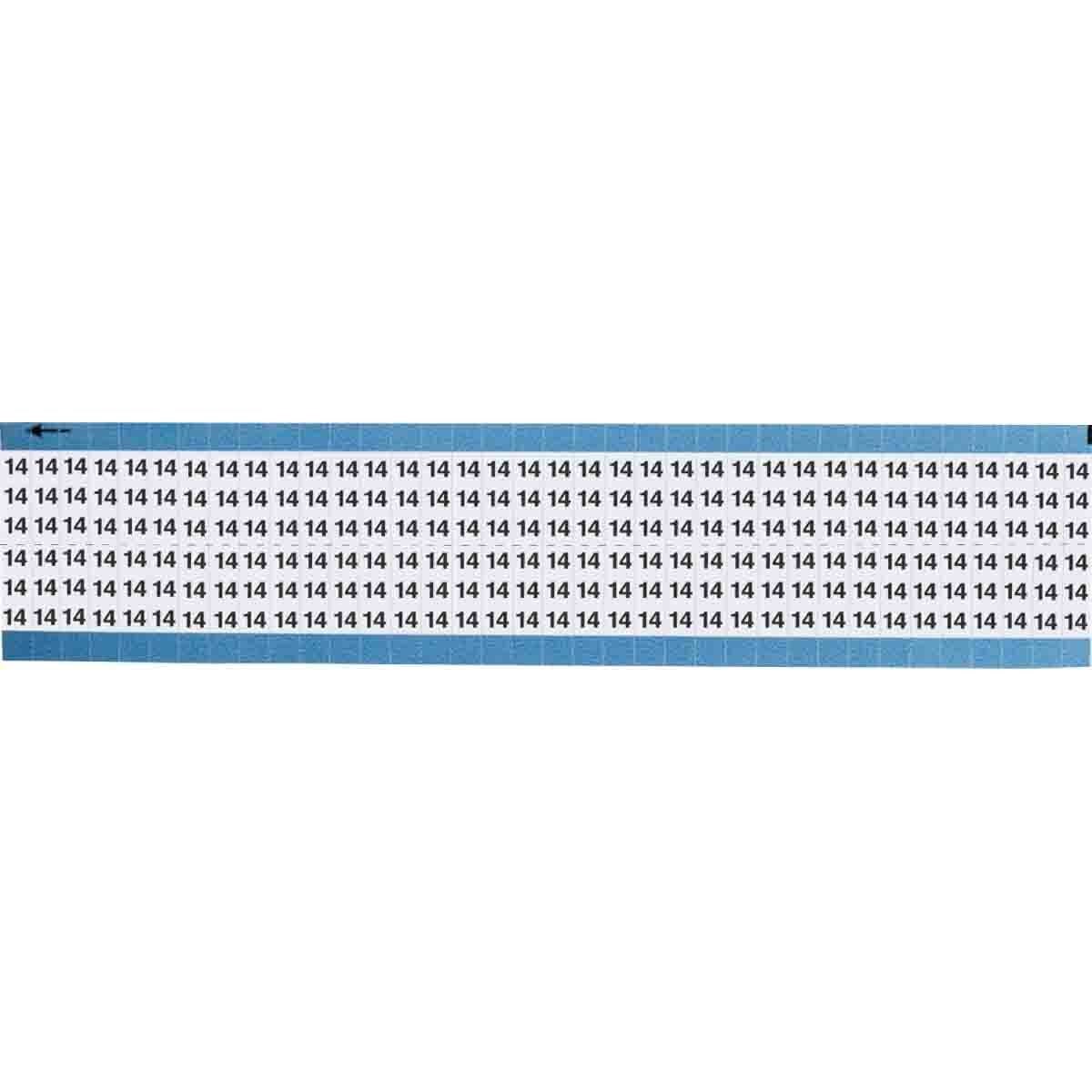 TWM-14-SC-PK TWM Die-Cut Pre-Printed Solid Number Wire Marker Card, 3/4 in L x 1/4 in W, Black on White, B-702 Low Profile Vinyl Coated Polyester, 72 Markers per Card