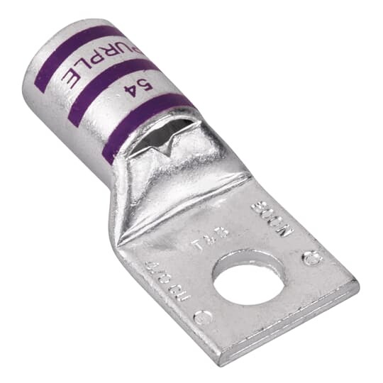 54170 Color-Keyed 54100 1-Hole Non-Insulated Compression Lug With Peep Hole, 4/0 AWG Copper Conductor, Die Code: 54, 1/2 in Stud, Copper