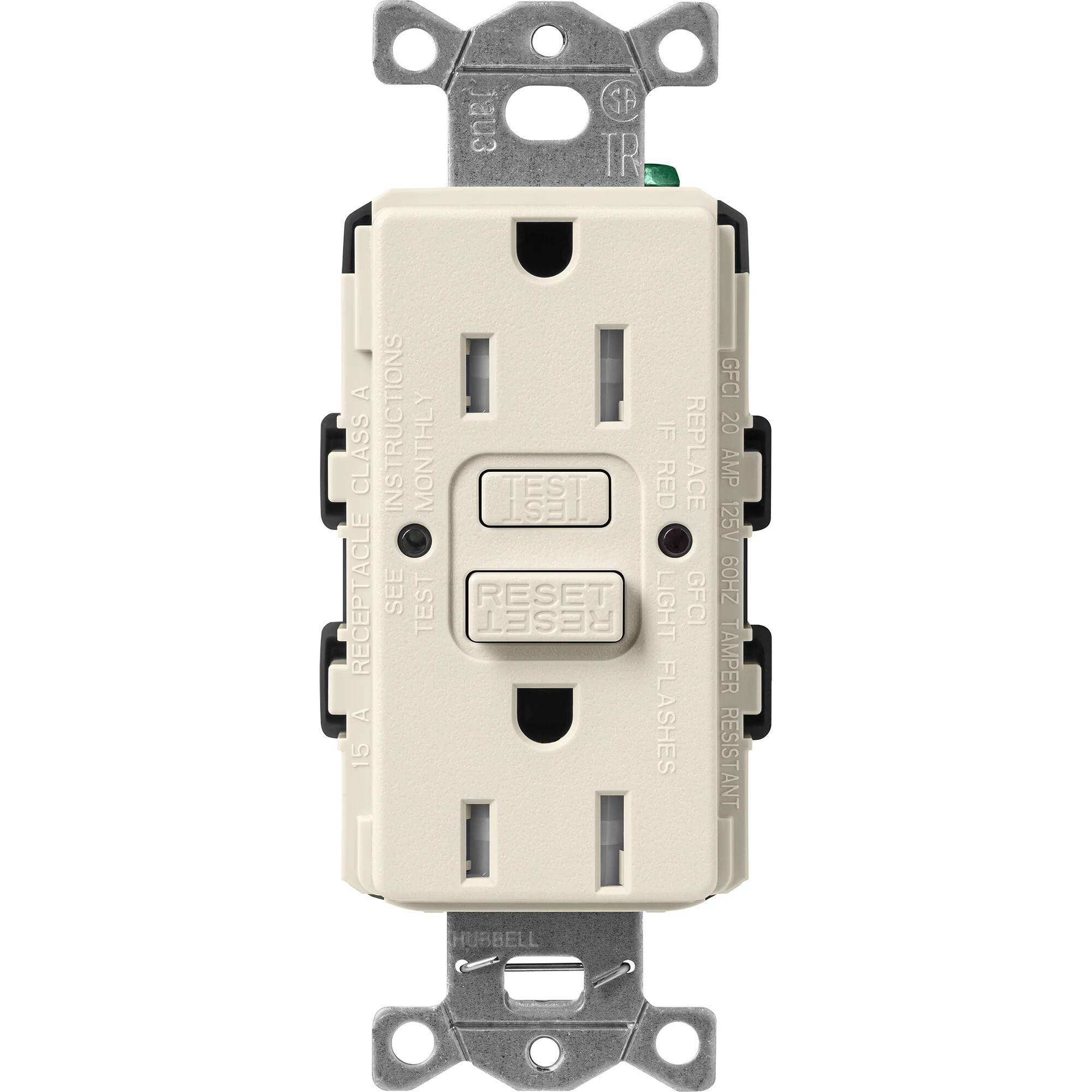 SCR-15-GFST-PM Claro Tamper-Resistant GFCI Duplex Receptacle, Decorator-Style Outlet, 15 Amp, Self-Testing, Satin, Pumice