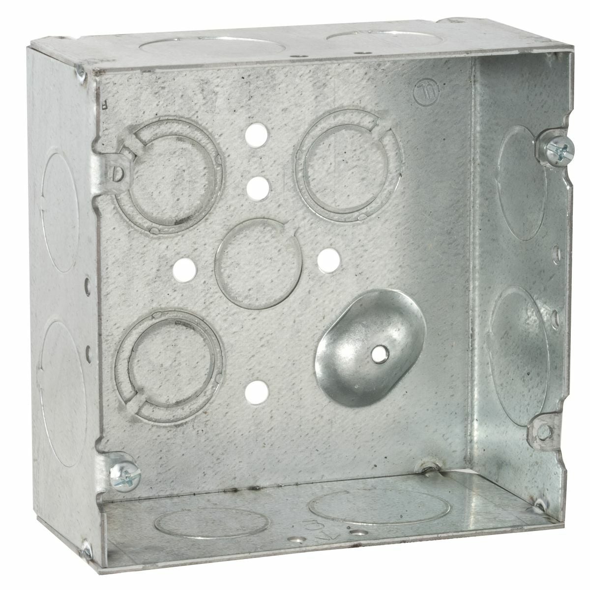 265 Square Box, Steel, 42 cu-in Capacity, (12) Knockouts, 4-11/16 in H x 4-11/16 in W x 2-1/8 in D