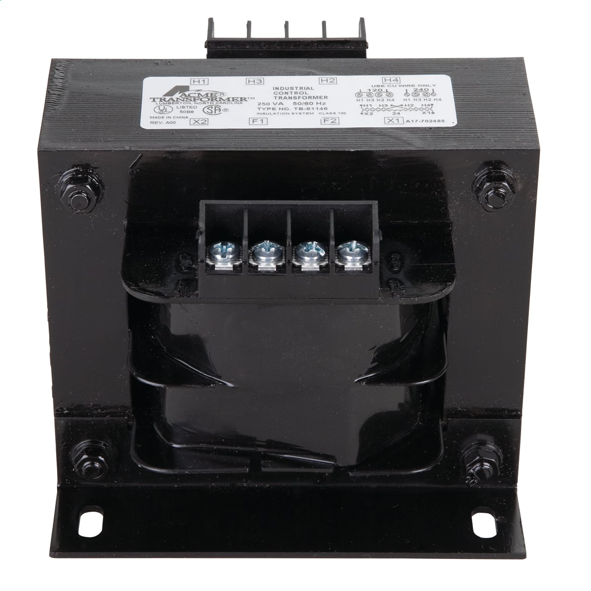 TB81301 TB Series Open Core and Coil Industrial Control Transformer, 208/277/380 V AC Primary, 95/115 VAC Secondary, 50 VA Power Rating, 50/60 Hz, 1 Phase