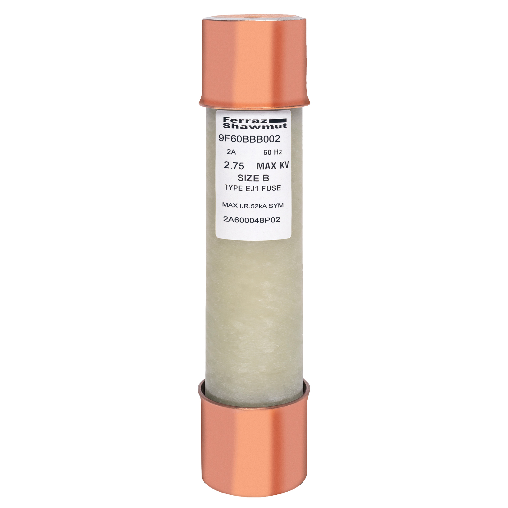 9F60BBB002 9F60 BBB Type EJ-1 Current Limiting Potential Transformer Fuse, 2 A, 2.75 kV AC, 52 kA Interrupt, Class: E