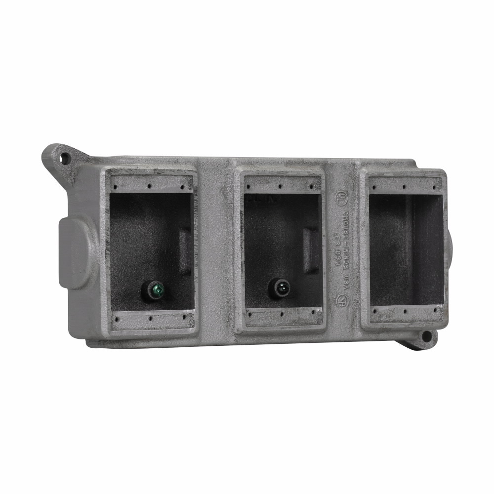 FS039 Condulet 12-Entry Shallow Blank Device Box With Mounting Lug And Ground Screw, 3 Gangs, Feraloy Iron Alloy, Aluminum Acrylic Painted/Electro-Galvanized