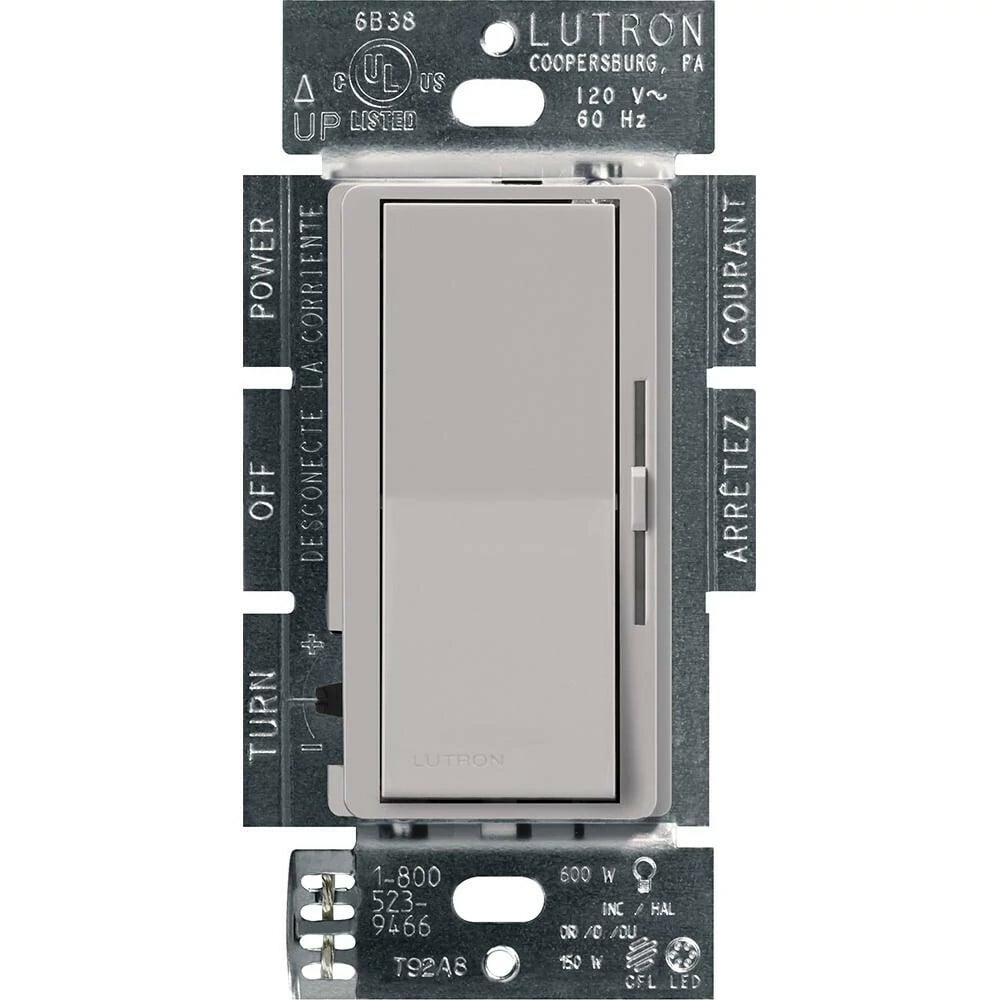 DVCL-153PH-GR Diva LED+ Dimmer Switch, No Neutral Required, 150W LED, 1 Pole/3-Way, 120V, Gray
