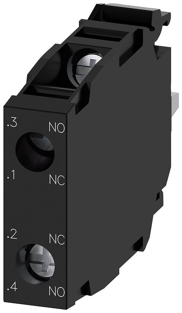 3SU14001AA101FA0 Contact Module, 22 mm, 1NO-1NC Contact, 10 A at 24 V AC, 0.1 A at 500 V DC Contact, Silver Alloy Contact, Momentary Action, Black